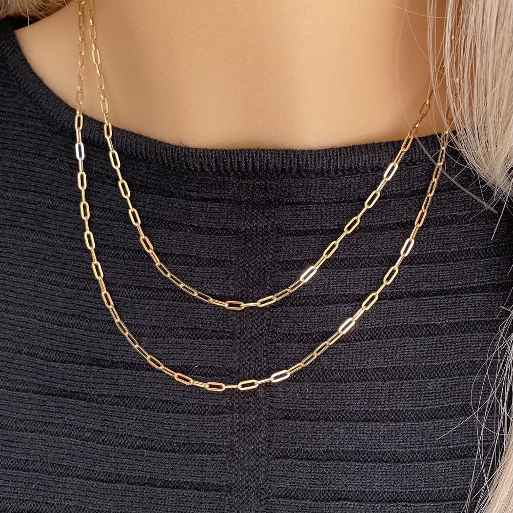 Buy 14k Real Gold Paperclip Long Short Link Chain Necklace, 16 & 18 Inches,  Real 14K Yellow Gold, Ladies Gold Chain, 14k Real Gold. 06014558FD Online  in India - Etsy