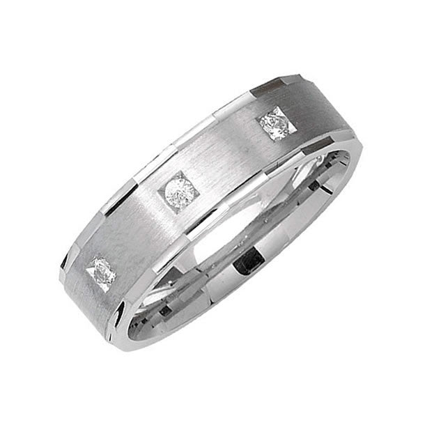 Men's Sterling Silver 3 Stone Wedding Ring 6mm