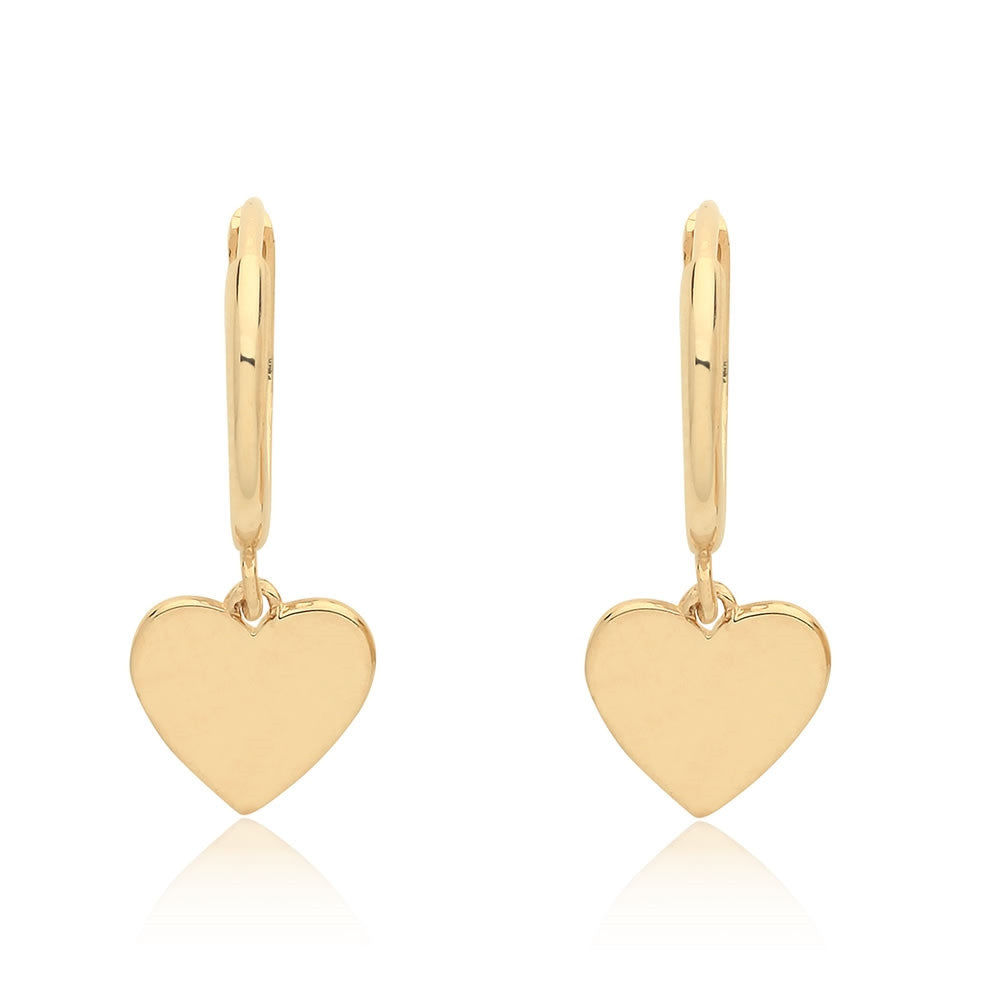 9ct Gold Heart Charm Hoop Earrings