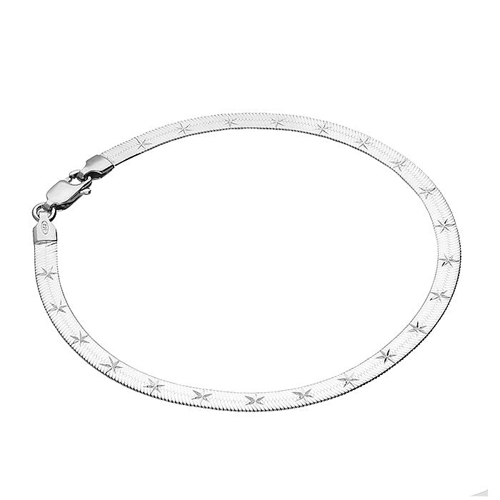 Sterling Silver Diamond-Cut Star Herringbone Bracelet