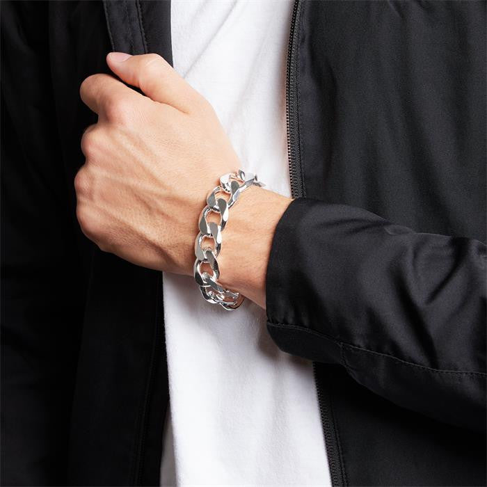 Men's XL Solid Silver Heavy Curb Bracelet 16mm