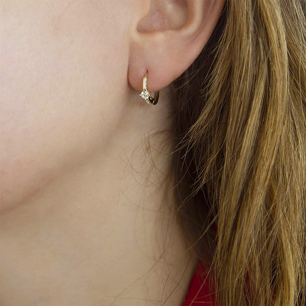 9ct Gold Pave Cubic Zirconia Huggie Hoop Earrings