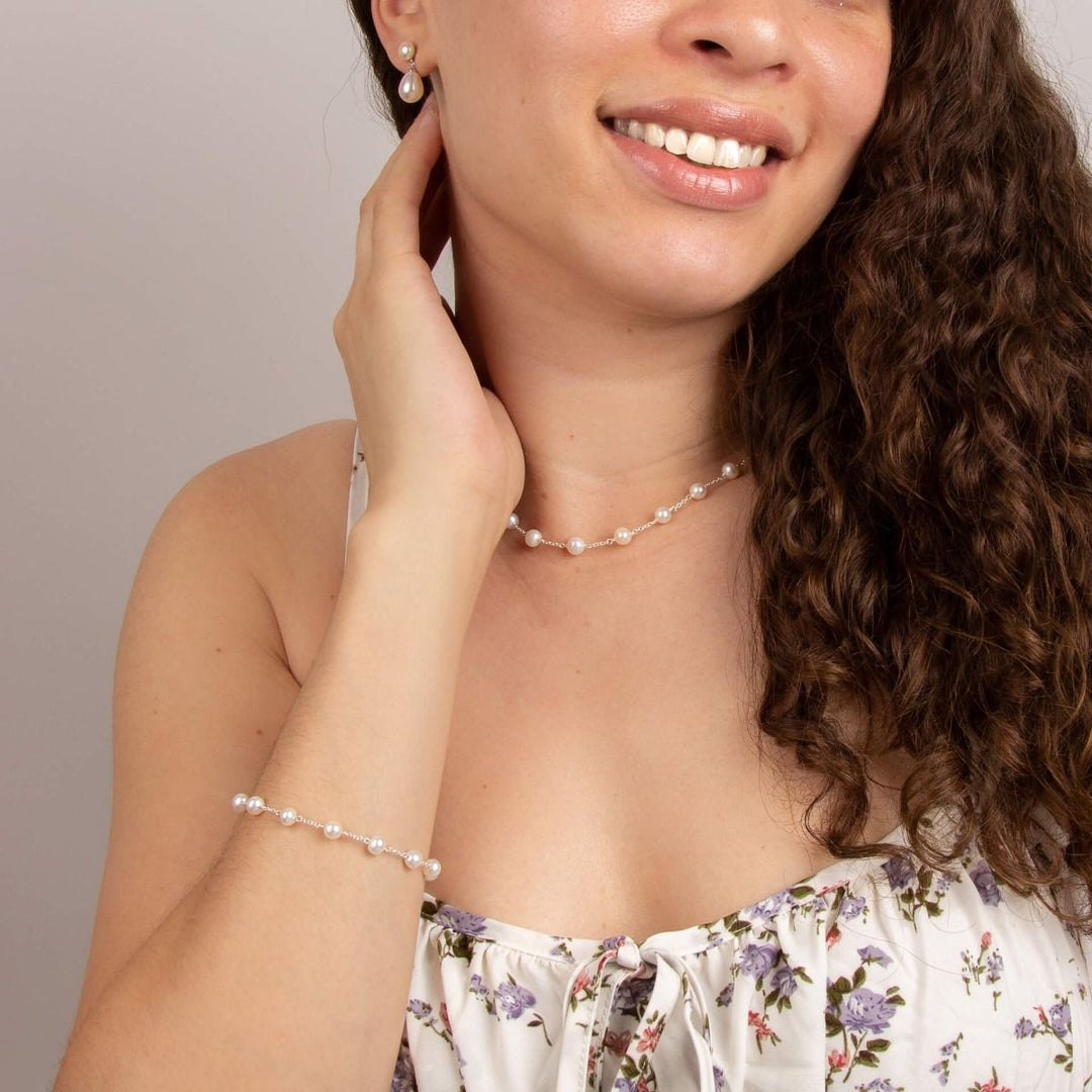 Silver Freshwater Pearl Station Necklace
