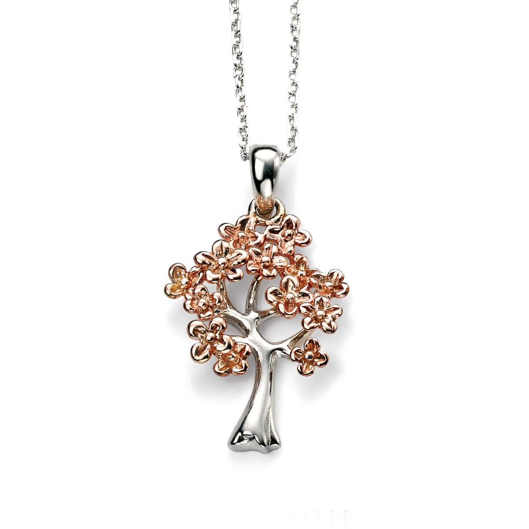 Silver & Rose Gold Blossom Tree Pendant