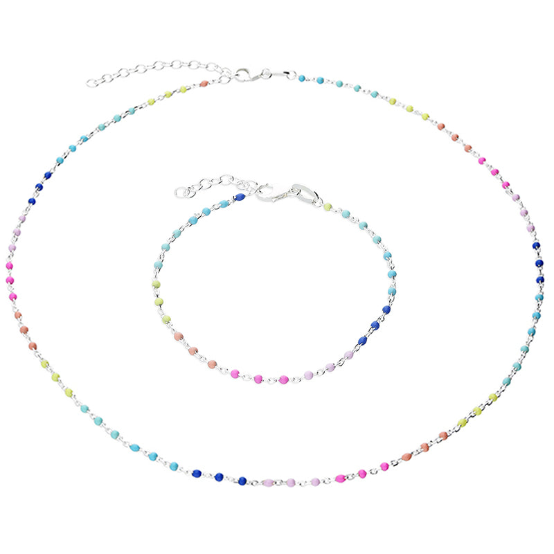 Bijou Colours | Silver Rainbow Bead Bracelet & Choker Set