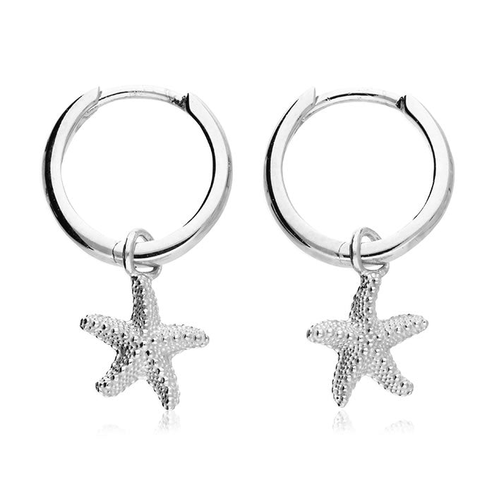 Silver Starfish Charm Hoop Earrings