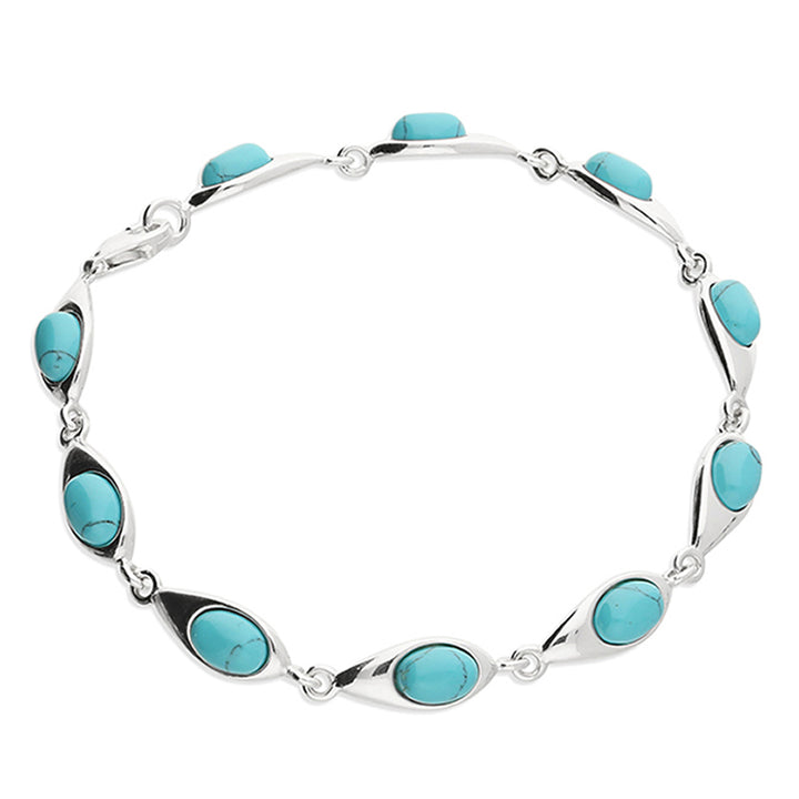 Sterling Silver Turquoise Teardrop Link Bracelet