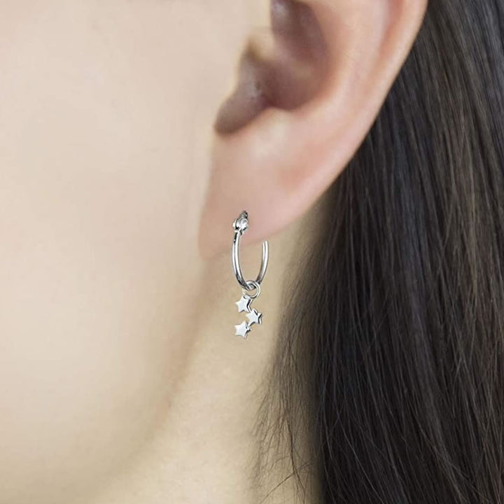 Silver Cascading Star Charm Hoop Earrings